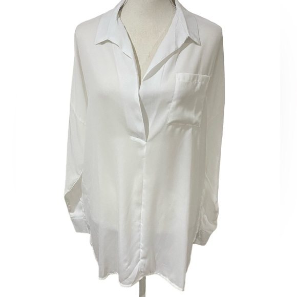 Missguided White Oversized Plunge Front Top Blouse Size 4 - Picture 4 of 11